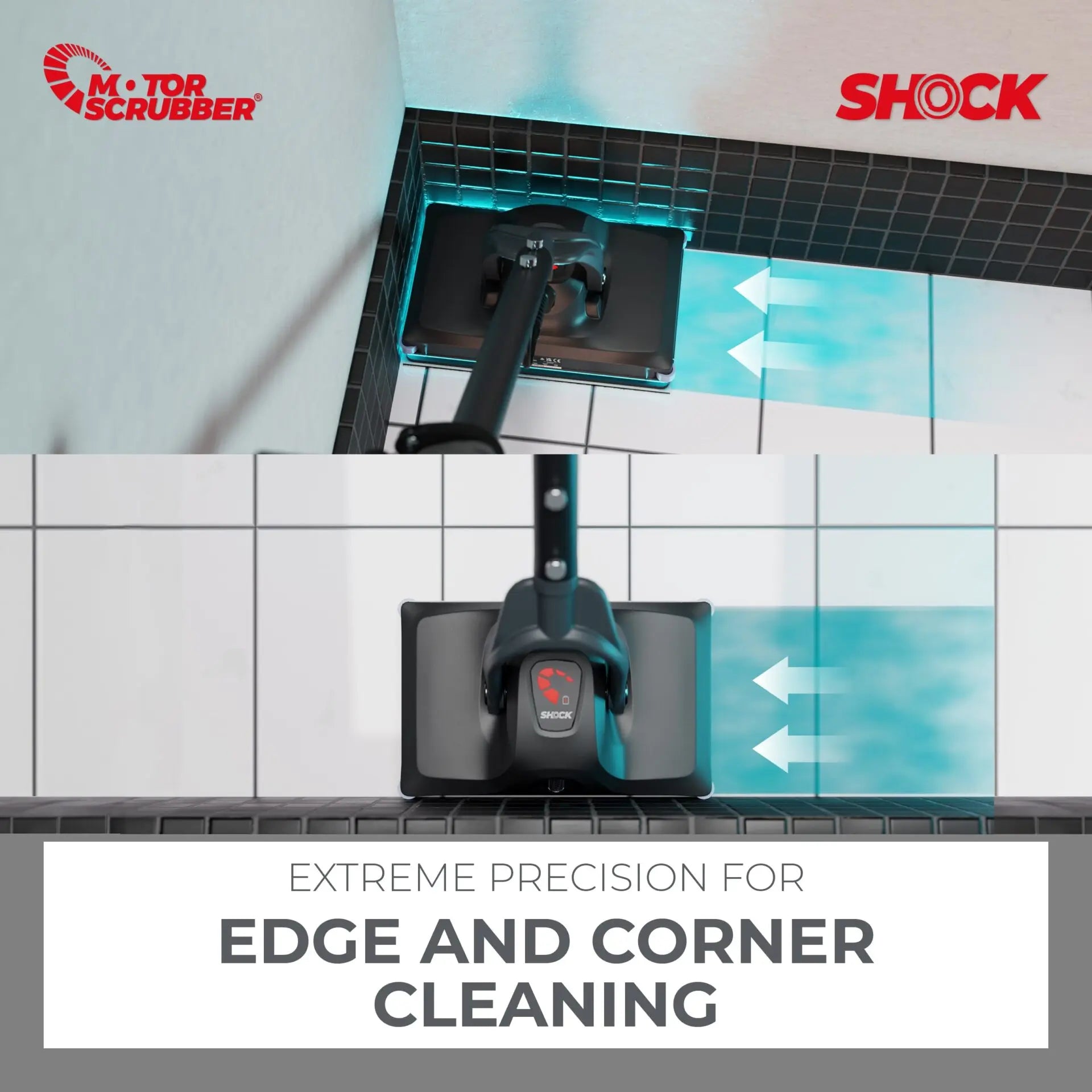 The MotorScrubber Shock is a portable and compact floor scrubber that cleans edges and corners with ease.