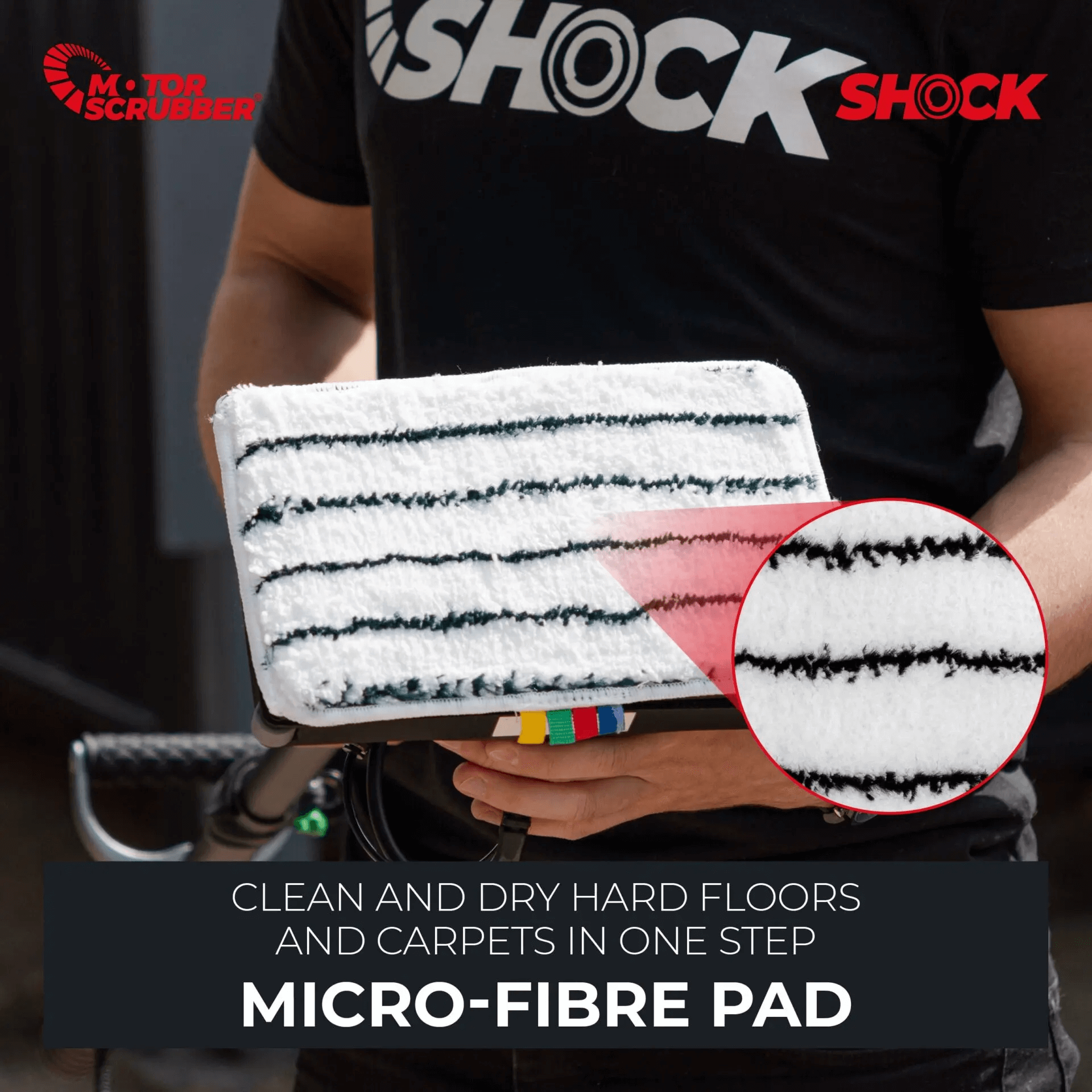 The MotorScrubber floor cleaner comes with microfiber pad options.