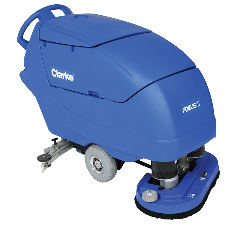 Clarke 05384A Focus II BOOST32 32 Inch Walk Behind Floor Scrubber 23 Gallon - Efficient commercial floor scrubber designed for thorough cleaning with a 23-gallon capacity.