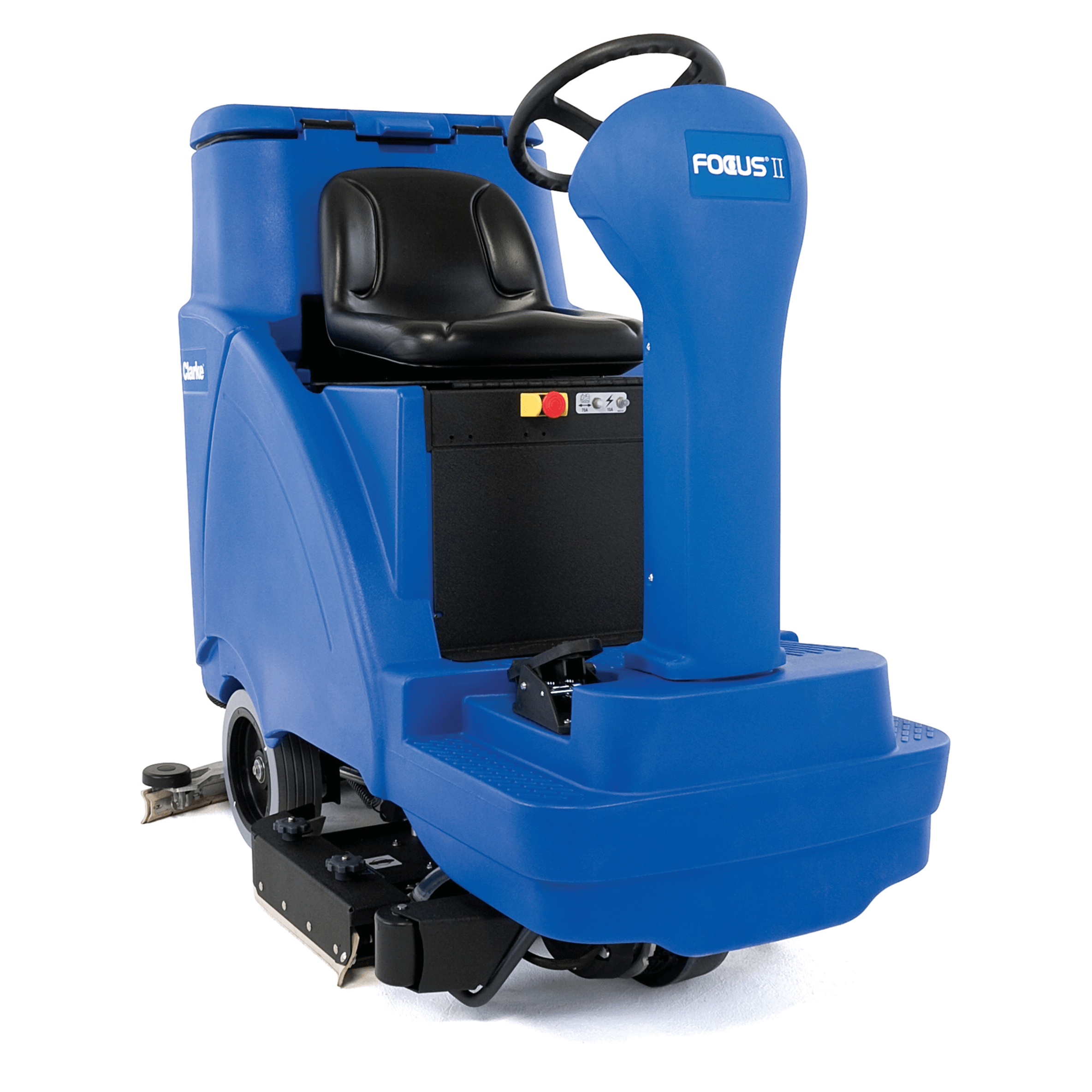 Clarke Cordless Ride-On Orbital Floor Scrubber - Advanced cleaning solution with a 28-inch orbital brush, chemical-free surface prep feature, and chemical mixing system, designed for efficient floor maintenance tasks.