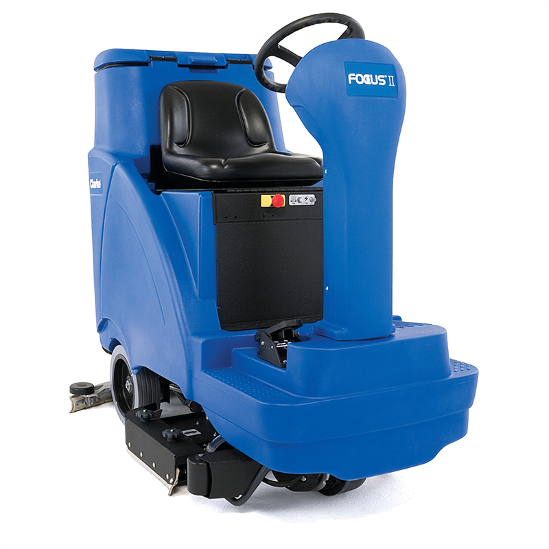 Clarke 56114031 Focus II R 34D 34" Cordless Ride-On Orbital Floor Scrubber - Professional-grade floor scrubber for efficient cleaning with 31-gallon tank.