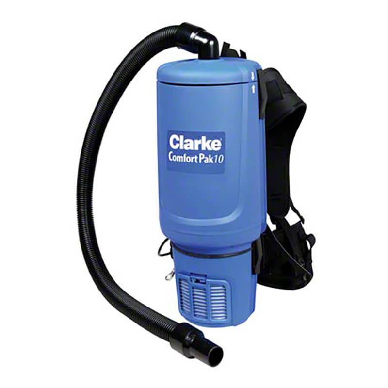 Clarke Comfort PAK10 Backpack Canister Vacuum - An image showcasing the ergonomic backpack design of the vacuum cleaner, highlighting its convenience and ease of use.