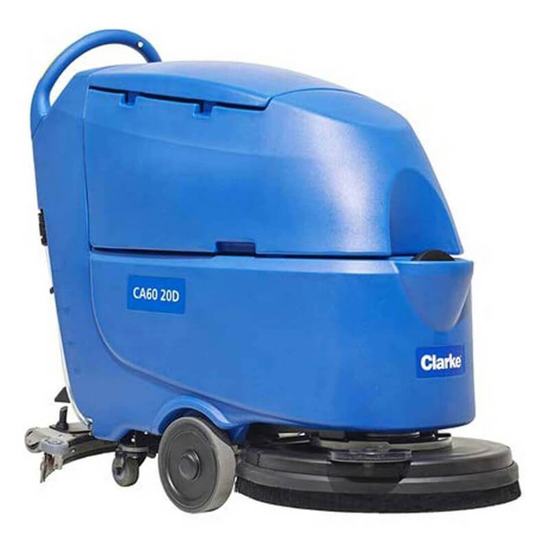 Professional-grade Clarke CA60 20DT 20" AGM Cordless Walk Behind Disc Floor Scrubber with Traction Drive - 16 Gallon: Efficient floor cleaning equipment.