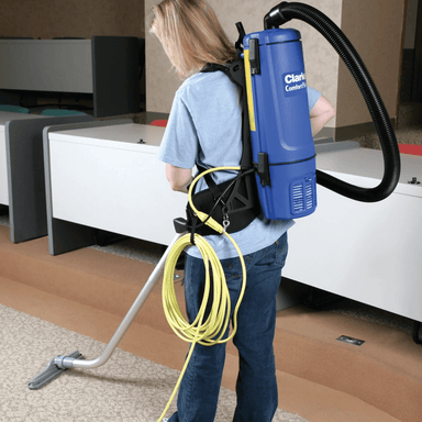 Clarke PAK10 Backpack vacuum as shown with operator