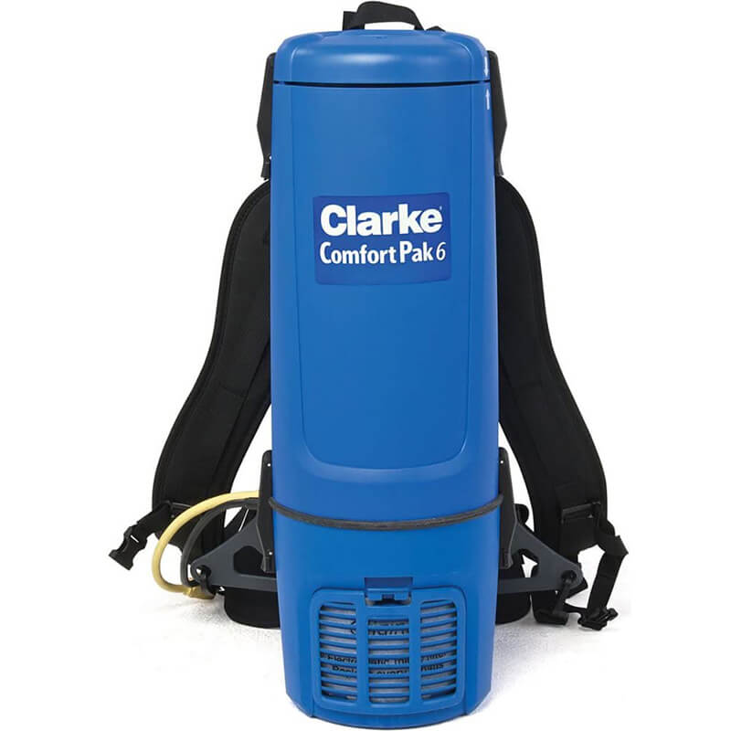 Clarke Comfort PAK6 Backpack Canister Vacuum - A versatile cleaning tool featuring a backpack design for ease of use and mobility, suitable for various cleaning tasks.