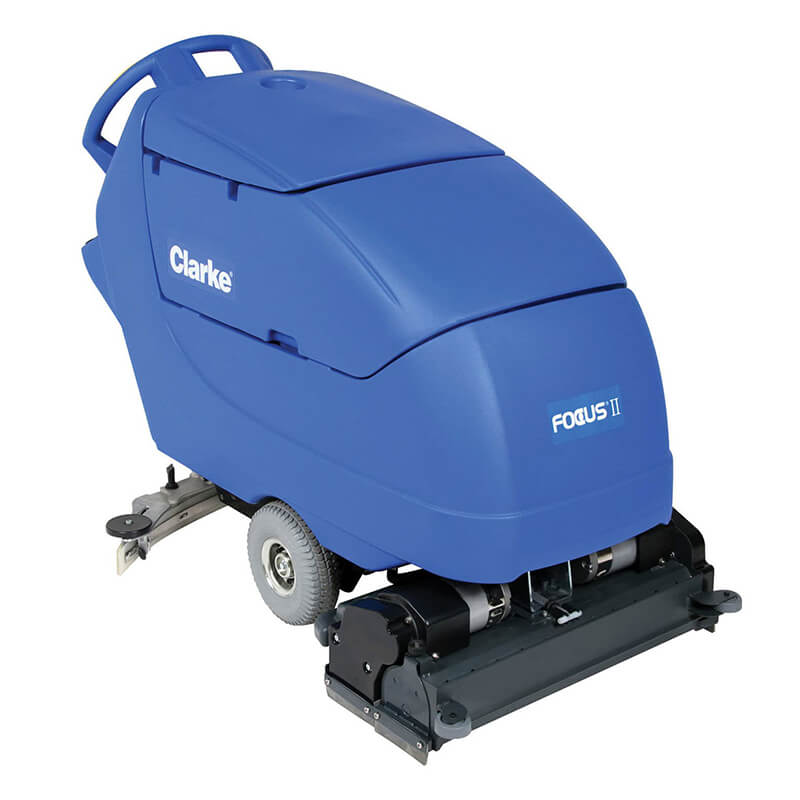 Clarke 05421A Focus II CYL28 28" Cordless Walk Behind Cylindrical Floor Scrubber - Professional-grade floor scrubber with cordless operation and cylindrical cleaning technology, ideal for commercial use.