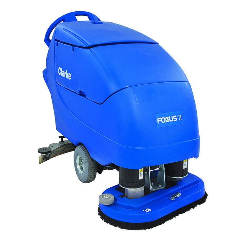 Clarke 05395A Focus II DISC26 26" Cordless Walk Behind Disc Floor Scrubber 23 Gallon - Professional-grade floor cleaning equipment with cordless operation and a 23-gallon capacity.