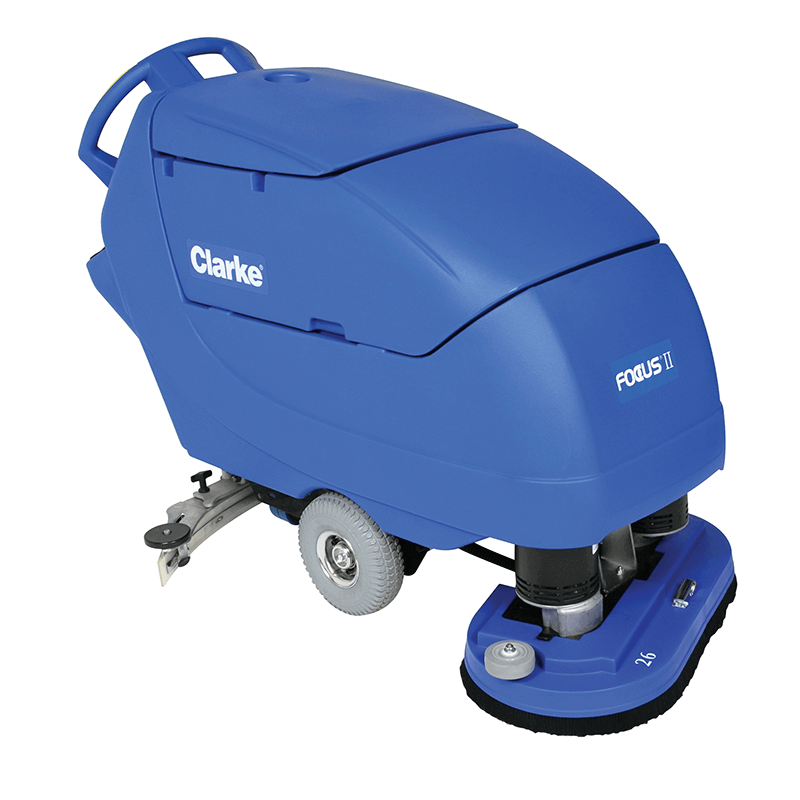 Clarke 05375A Focus II BOOST28 28" Cordless Walk Behind Floor Scrubber with Chemical-Free Surface Prep & Chemical Mixing System - 23 Gallon