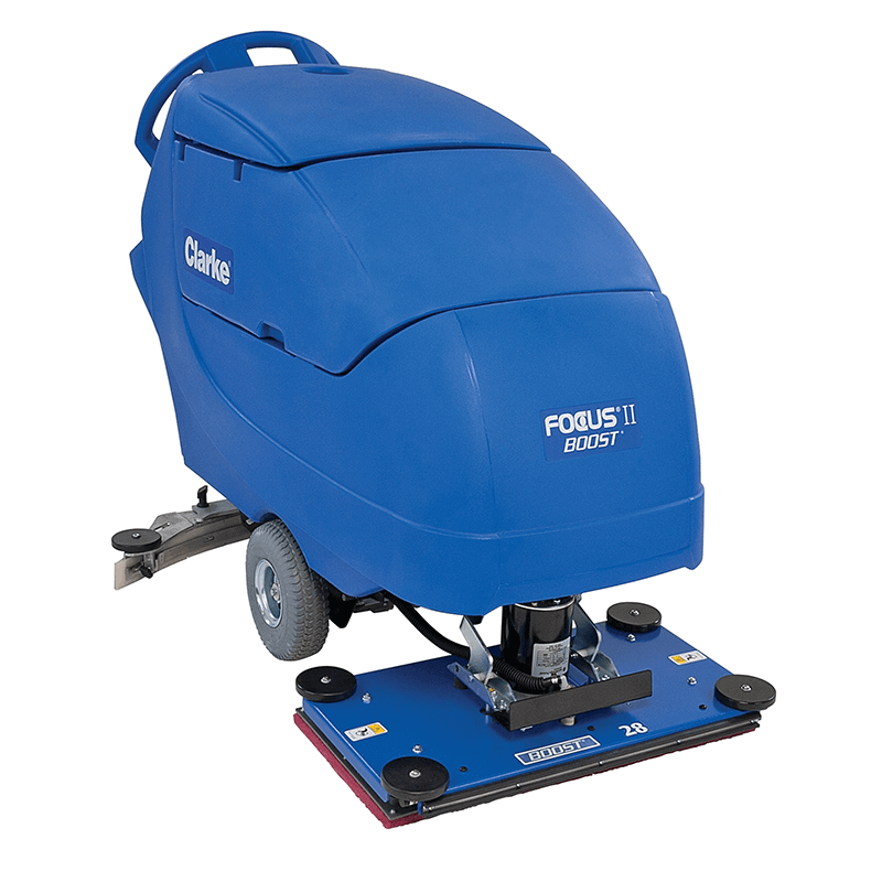 Clarke Focus ii Walk Behind Floor Scrubber - Advanced cleaning solution with a 28-inch width and chemical-free operation.