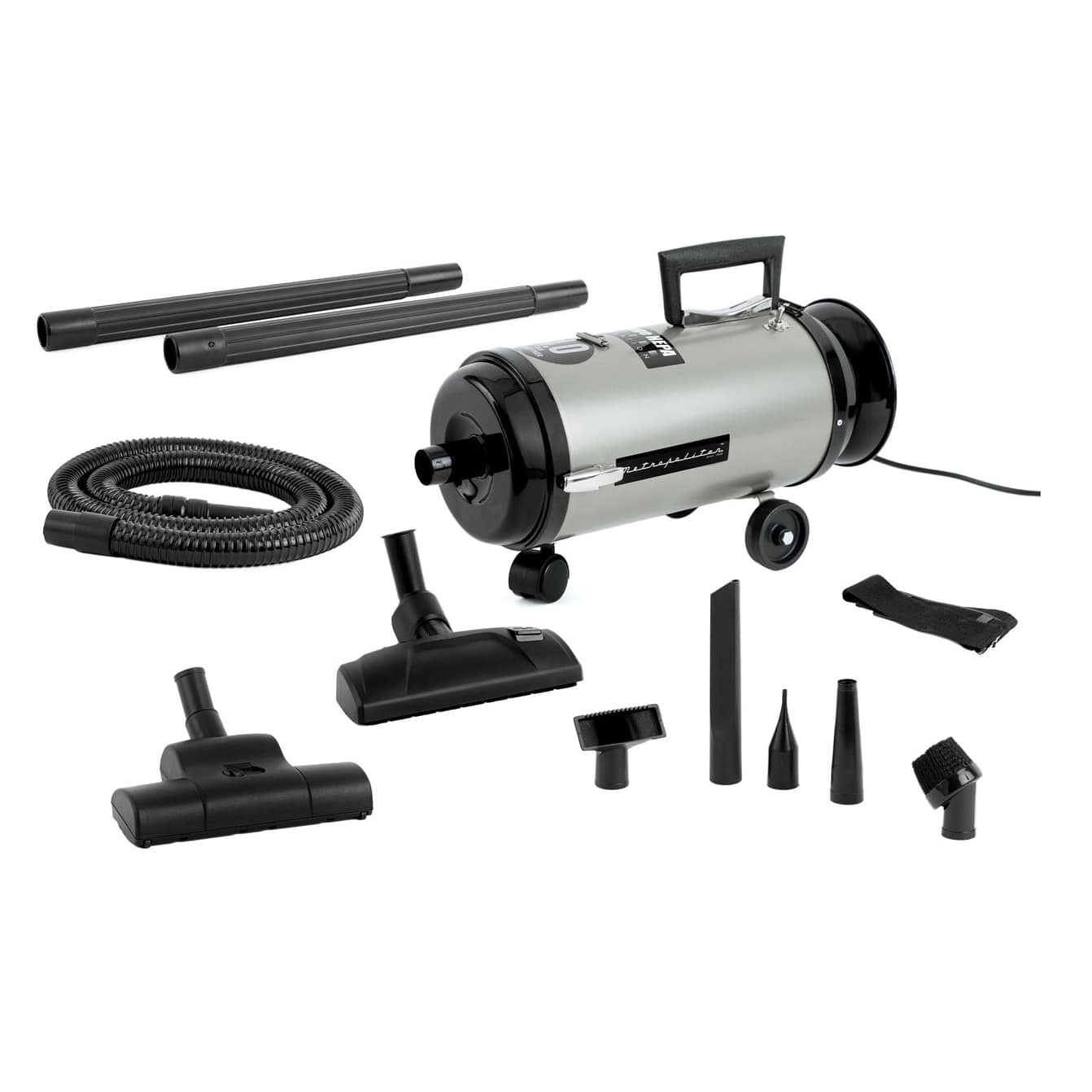 MetroVac vacuums Professional Evolution Canister Vacuum. This image shows all the parts of this MetroVac vacuum.