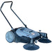 Tomahawk sweeper 38" side angle view of blue push sweeper