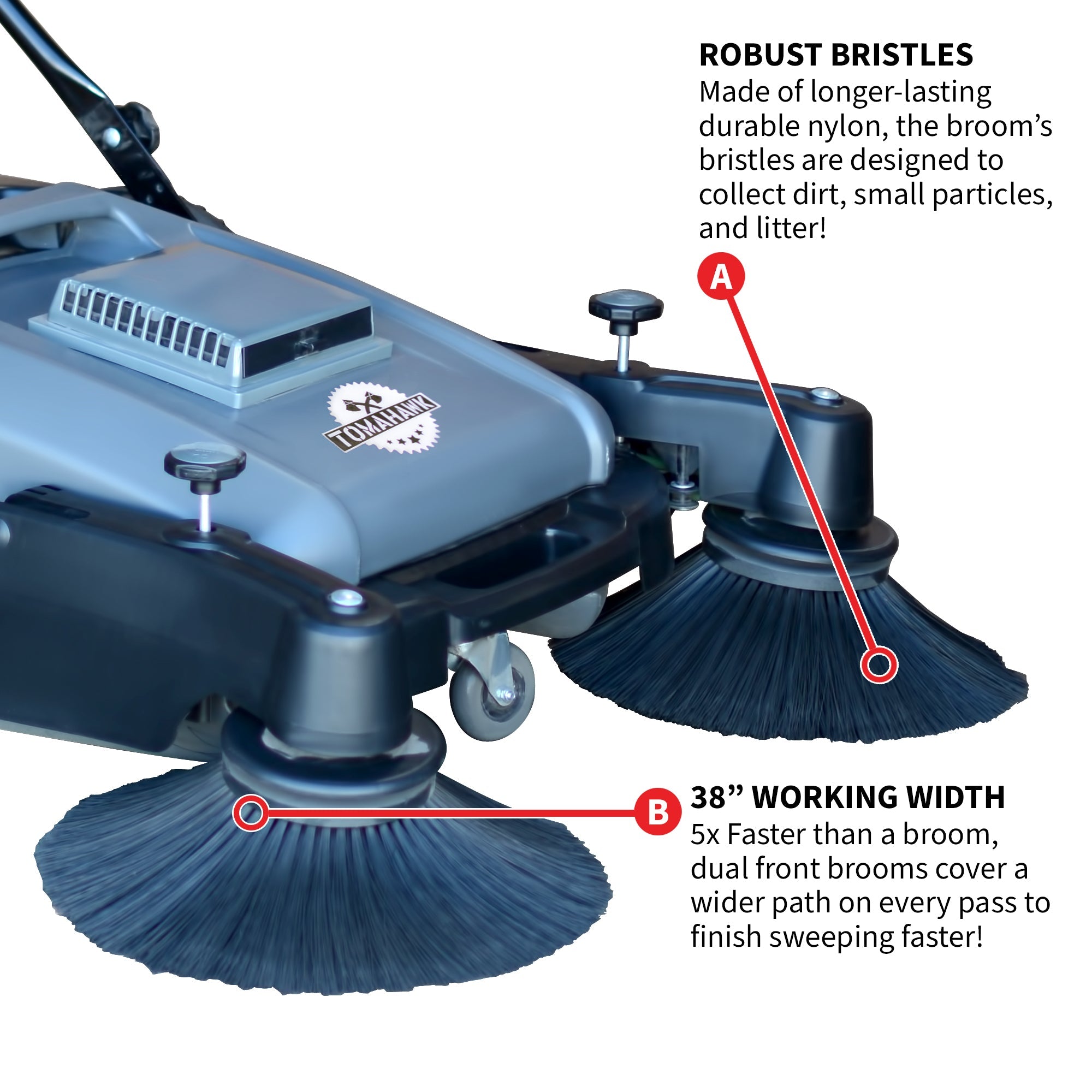 Tomahawk Commercial 38" Push Sweeper with Triple Power Brooms